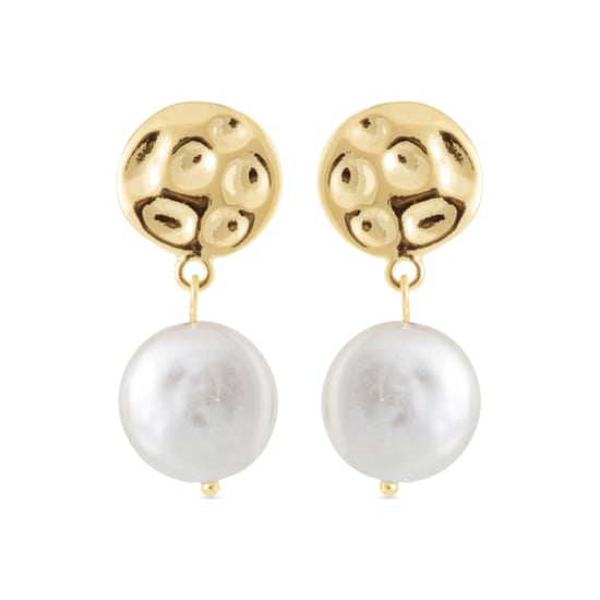 Luxenter White Pearl earrings finished in 18K yellow gold - Durdana - Image 1