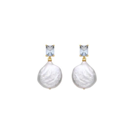 Luxenter Sterling Zilver 925 en Witte Parel oorbellen afgewerkt in 18k geelgoud - Dyafa - Image 1