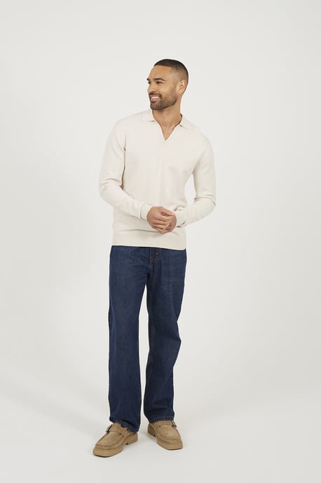 Cream Long Sleeve Trophy Neck Polo - Image 3