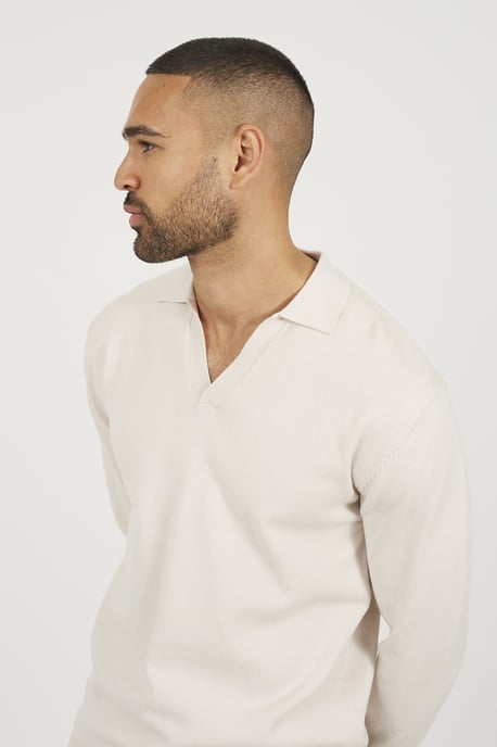 Cream Long Sleeve Trophy Neck Polo - Image 4