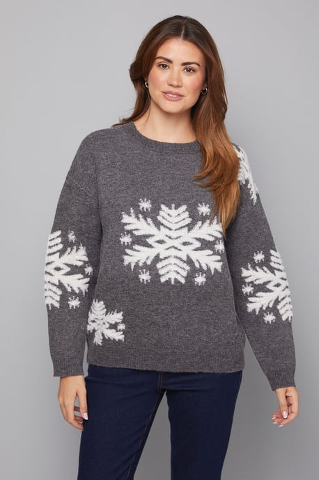 Snowflake Pattern Crew Neck Jumper - Image 1