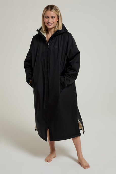 'Tidal' Women's Changing Robe with Front Pockets Adjustable Hood Waterproof Beach Parka Black - Image 2