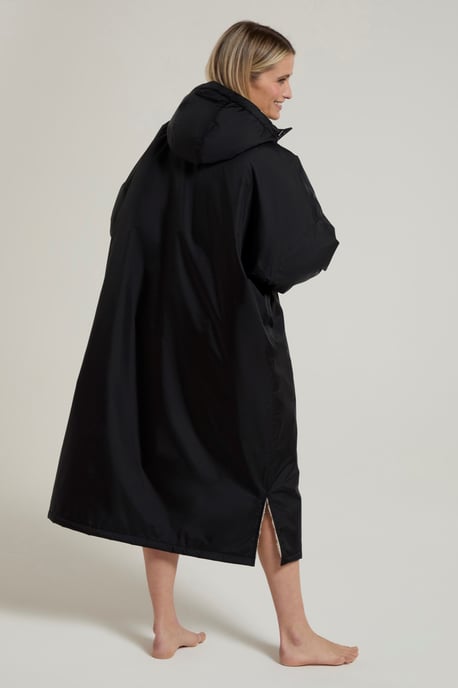 'Tidal' Women's Changing Robe with Front Pockets Adjustable Hood Waterproof Beach Parka Black - Image 3
