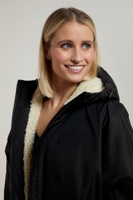 'Tidal' Women's Changing Robe with Front Pockets Adjustable Hood Waterproof Beach Parka Black - Image 4