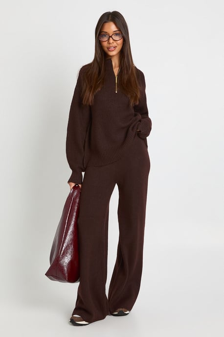 Super Soft Zip Neck Oversized Jumper and Wide Leg Trouser Co-Ord - Image 1