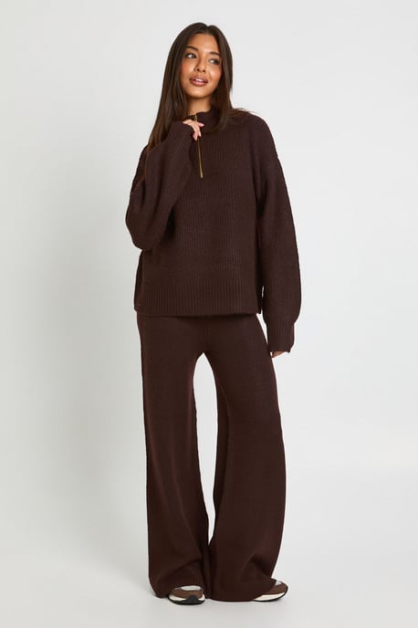 Super Soft Zip Neck Oversized Jumper and Wide Leg Trouser Co-Ord - Image 2