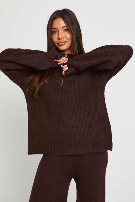 Super Soft Zip Neck Oversized Jumper and Wide Leg Trouser Co-Ord - Image 3
