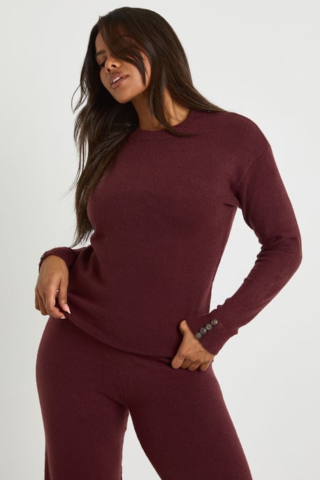 Super Soft Button Cuff Detail Oversized Jumper and Wide Leg Trouser Co-Ord - Image 4