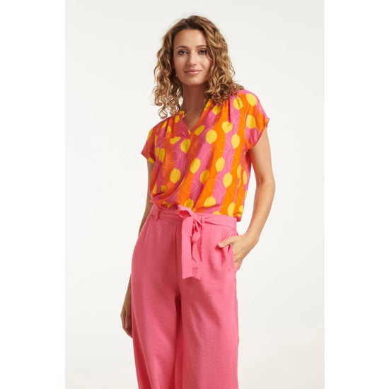 Smashed Lemon 25001 v-hals korte mouw top met citroenstrepen print | - Image 1