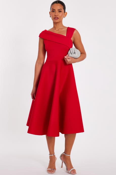 Red Asymmetric Midi Dress - Image 1