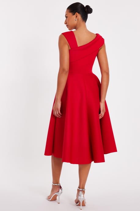 Red Asymmetric Midi Dress - Image 3