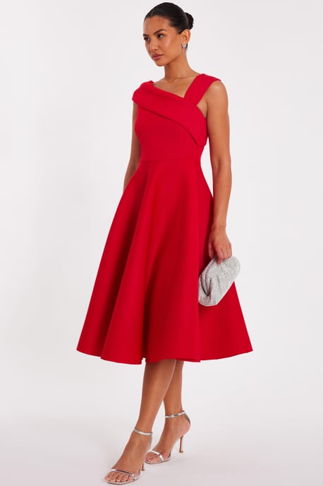 Red Asymmetric Midi Dress - Image 4
