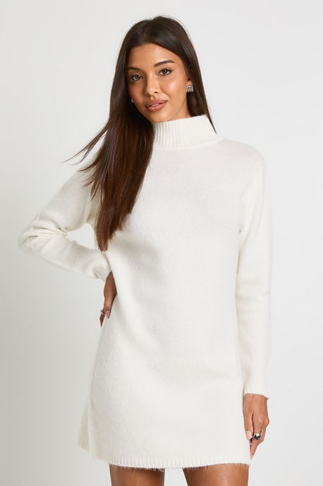 High Neck Super Soft Knitted Mini Dress - Image 1
