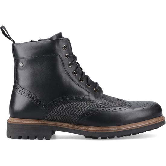 Hunter Loch Brogue Ankle Boot Leather Men's Black Ankle Boots - Image 5