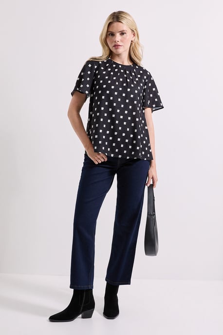Printed Gathered Neckline Angel Sleeve Blouse - Image 2