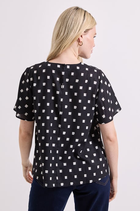 Printed Gathered Neckline Angel Sleeve Blouse - Image 3