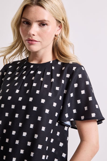 Printed Gathered Neckline Angel Sleeve Blouse - Image 4