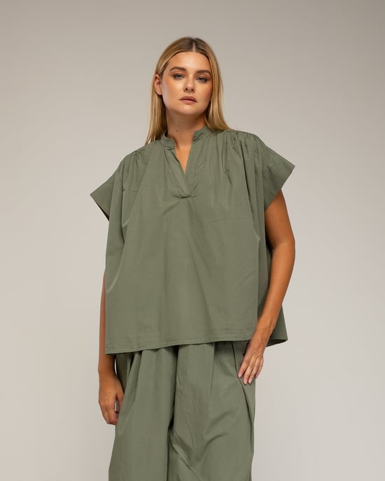 Oversized korte mouwen top met plooien - Image 2
