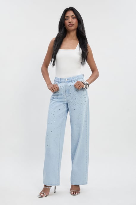 Embellished High Waist Straight Leg Jean - Image 1