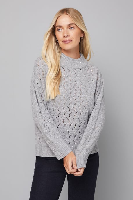 Petite Sparkle Pointelle Funnel Neck Jumper - Image 1
