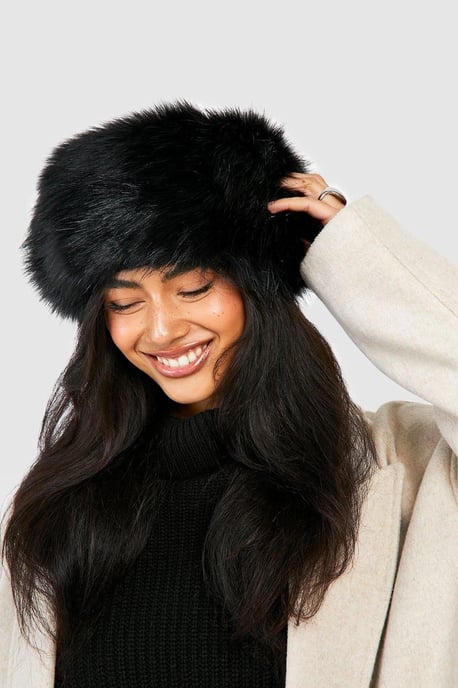 Black Faux Fur Headband - Image 1