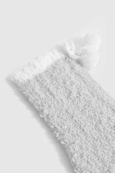 Grey Pom Pom Fluffy Bed Socks - Image 2