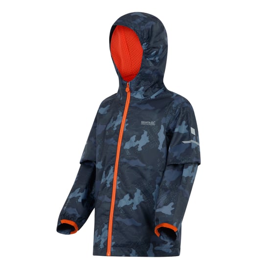 Regatta Childrens/Kids Lever II Camo Waterproof Jacket (Navy/Tangerine Tango) - Image 3