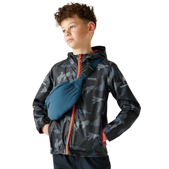 Regatta Childrens/Kids Lever II Camo Waterproof Jacket (Navy/Tangerine Tango) - Image 4