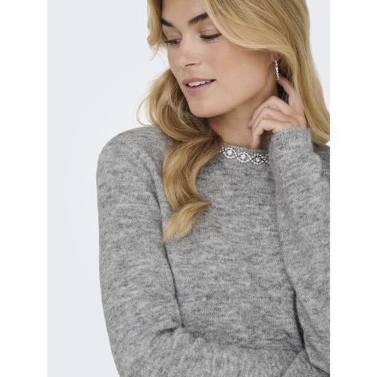 Jacqueline de Yong alva life l/s embellish pullover 15351917 medium grey melange - Image 6