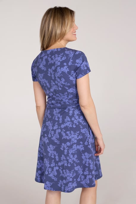 Orchid Patterned Women's UV Summer Dress with Side Pockets Holiday Beach Dress Blue - Image 3