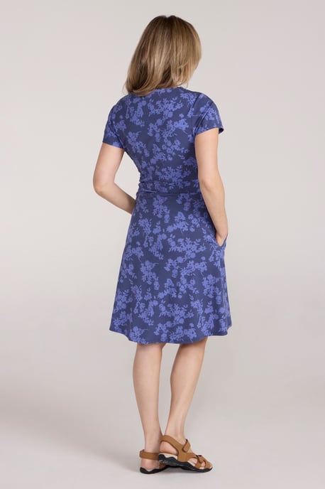 Orchid Patterned Women's UV Summer Dress with Side Pockets Holiday Beach Dress Blue - Image 4