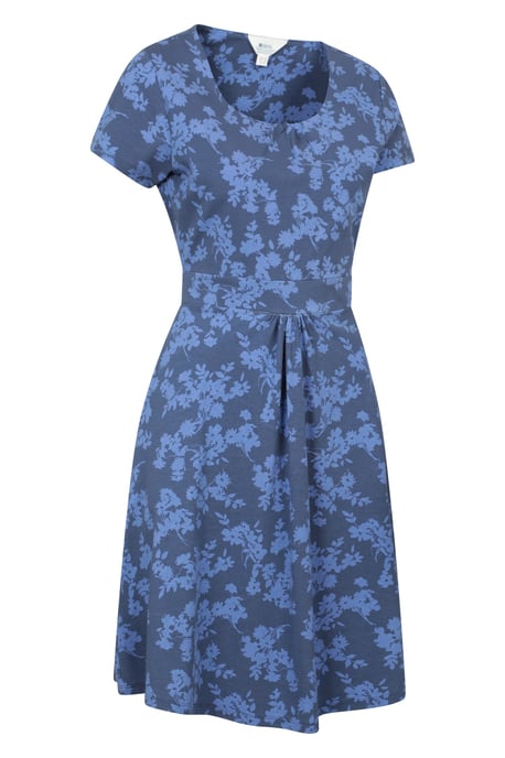 Orchid Patterned Women's UV Summer Dress with Side Pockets Holiday Beach Dress Blue - Image 6