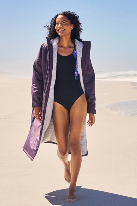 'Tidal' Women's Changing Robe with Front Pockets Adjustable Hood Waterproof Beach Parka Purple - Image 1