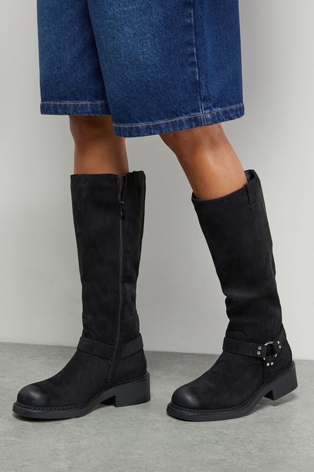 Faith: Bia Faux Suede Knee High Biker Boots - Image 1