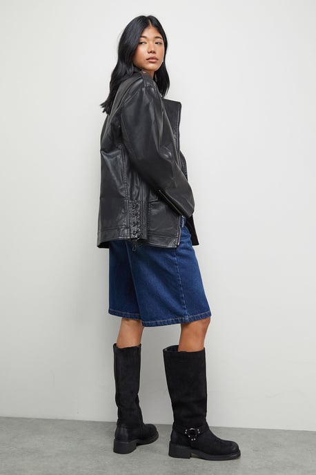 Faith: Bia Faux Suede Knee High Biker Boots - Image 2
