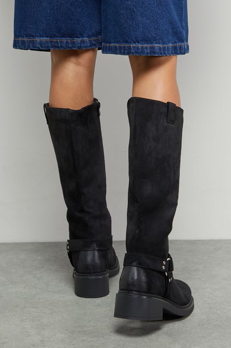 Faith: Bia Faux Suede Knee High Biker Boots - Image 4