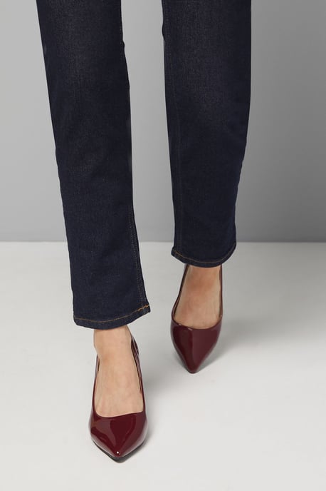 Good For The Sole: Wide Fit Exmoor Faux Patent Leather Comfort Medium Block Heel Court Shoes - Image 3