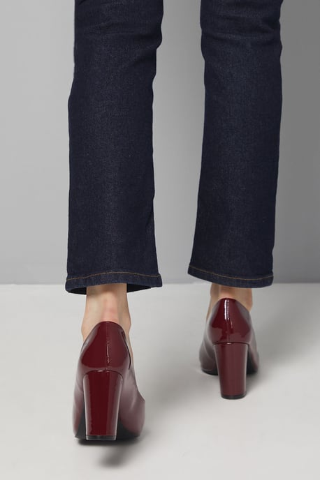 Good For The Sole: Wide Fit Exmoor Faux Patent Leather Comfort Medium Block Heel Court Shoes - Image 4