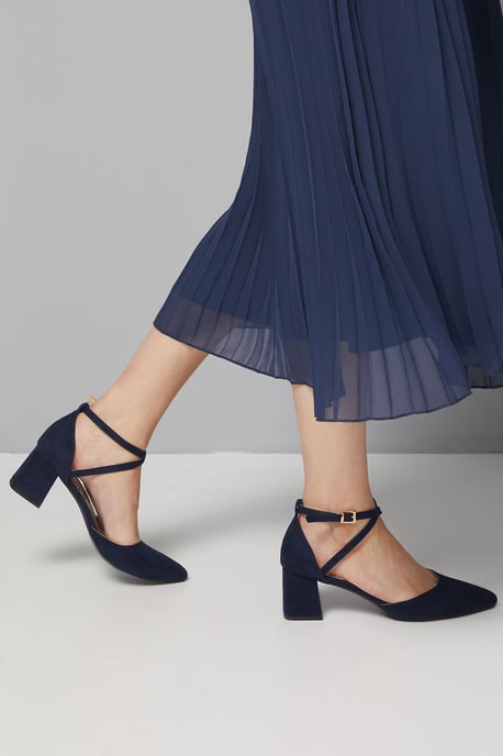 Good For The Sole: Wide Fit Millie Comfort Faux Suede Cross Strap Medium Heel Court Shoes - Image 1