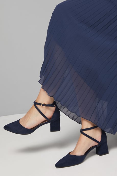 Good For The Sole: Wide Fit Millie Comfort Faux Suede Cross Strap Medium Heel Court Shoes - Image 2