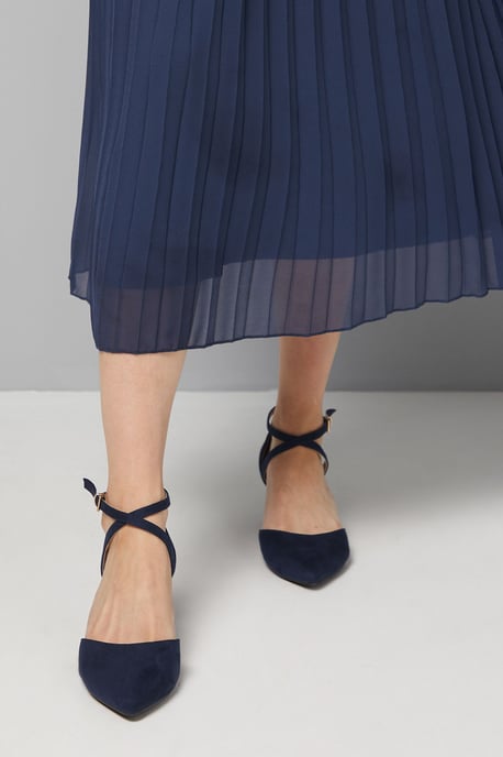 Good For The Sole: Wide Fit Millie Comfort Faux Suede Cross Strap Medium Heel Court Shoes - Image 3