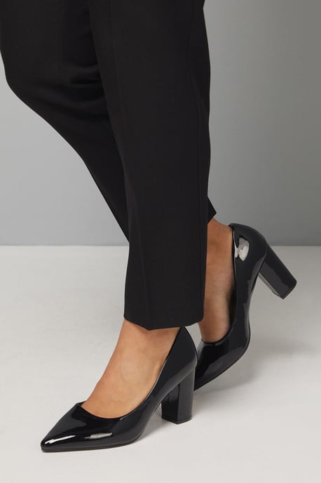 Good For The Sole: Wide Fit Exmoor Faux Patent Leather Comfort Medium Block Heel Court Shoes - Image 2