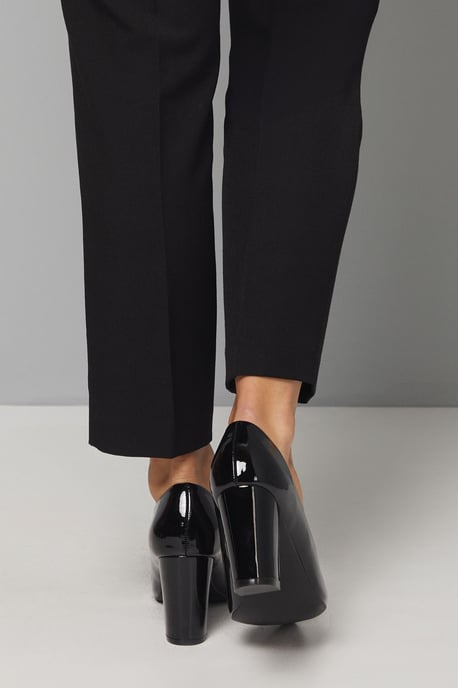Good For The Sole: Wide Fit Exmoor Faux Patent Leather Comfort Medium Block Heel Court Shoes - Image 3