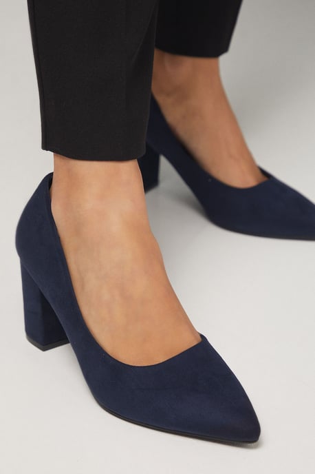 Good For The Sole: Wide Fit Exmoor Faux Suede Comfort Medium Block Heel Court Shoes - Image 4
