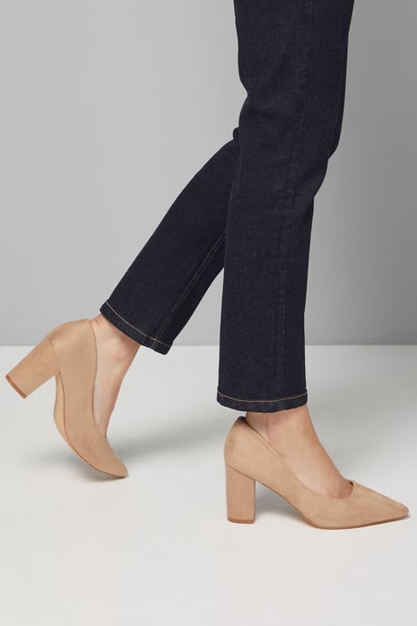 Good For The Sole: Wide Fit Exmoor Faux Suede Comfort Medium Block Heel Court Shoes - Image 1