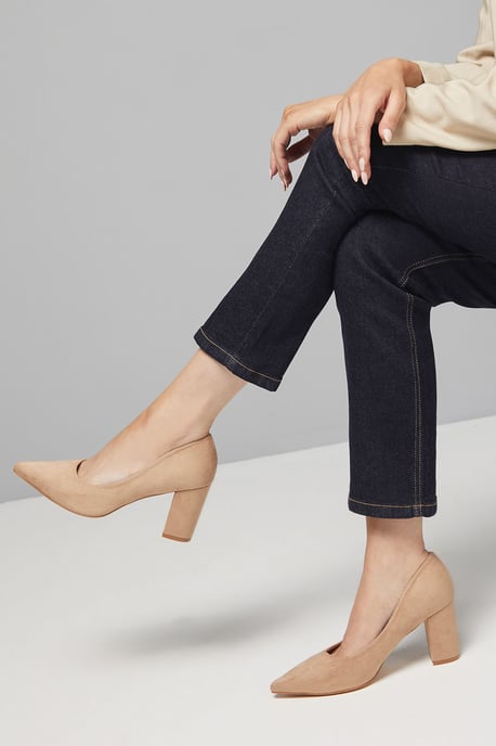 Good For The Sole: Wide Fit Exmoor Faux Suede Comfort Medium Block Heel Court Shoes - Image 2