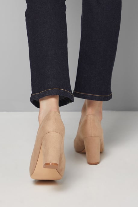 Good For The Sole: Wide Fit Exmoor Faux Suede Comfort Medium Block Heel Court Shoes - Image 4