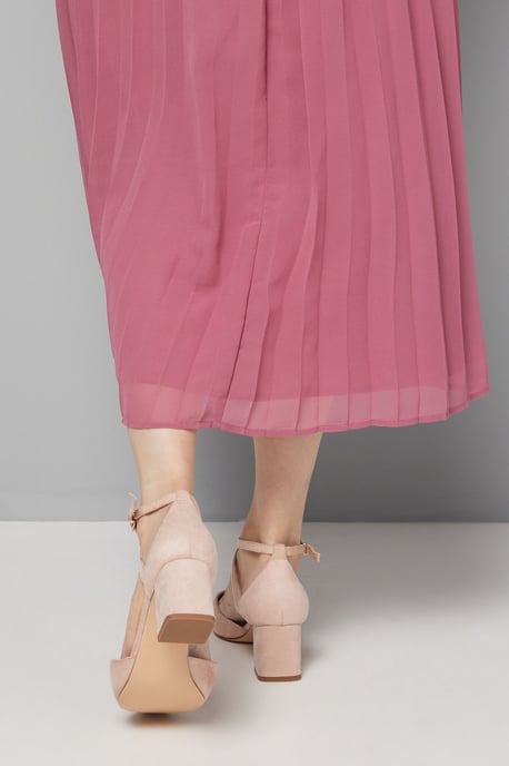 Good For The Sole: Wide Fit Millie Comfort Faux Suede Cross Strap Medium Heel Court Shoes - Image 4