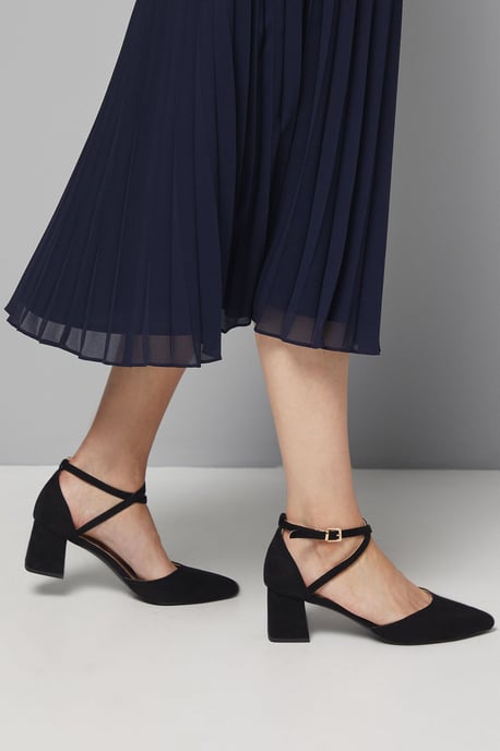 Good For The Sole: Wide Fit Millie Comfort Faux Suede Cross Strap Medium Heel Court Shoes - Image 1