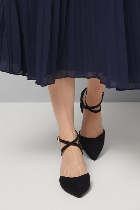 Good For The Sole: Wide Fit Millie Comfort Faux Suede Cross Strap Medium Heel Court Shoes - Image 3